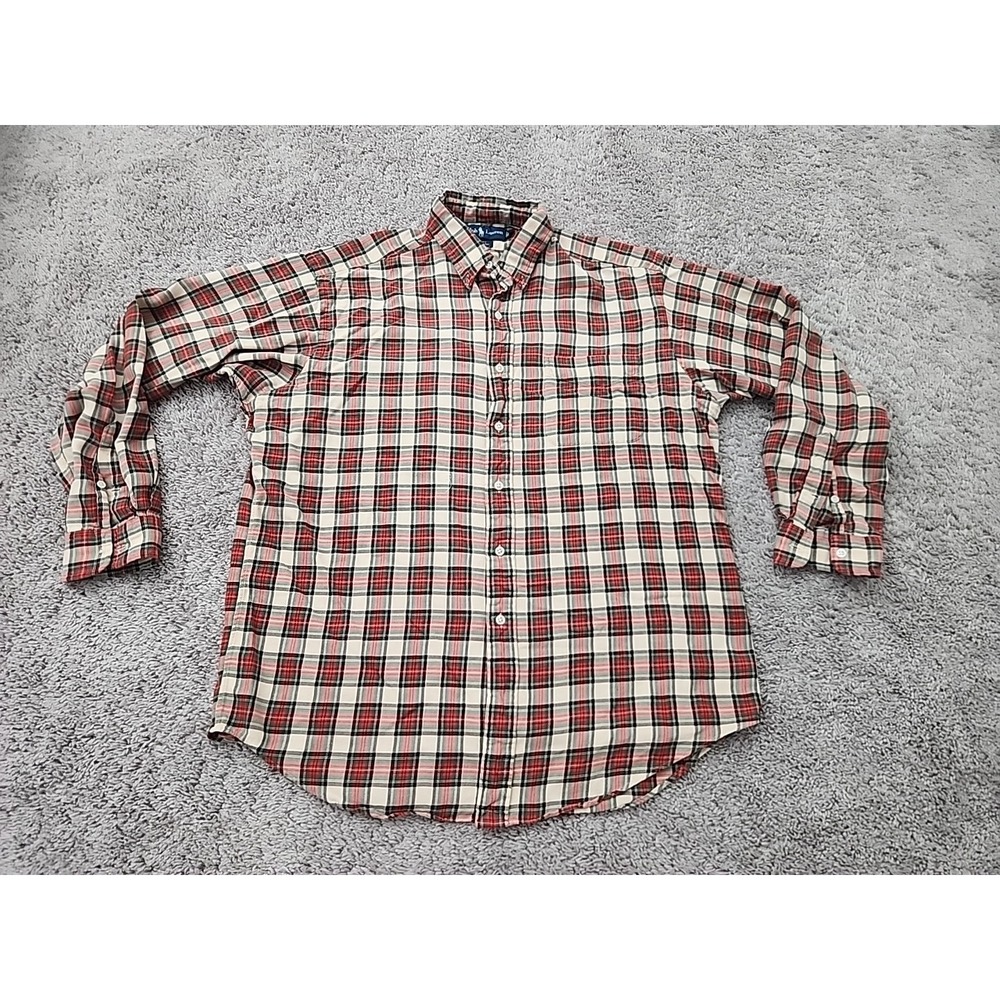 Ralph Lauren Blake Button Up Shirt Mens L Red Plaid LongSleeve Flannel Retro 90s